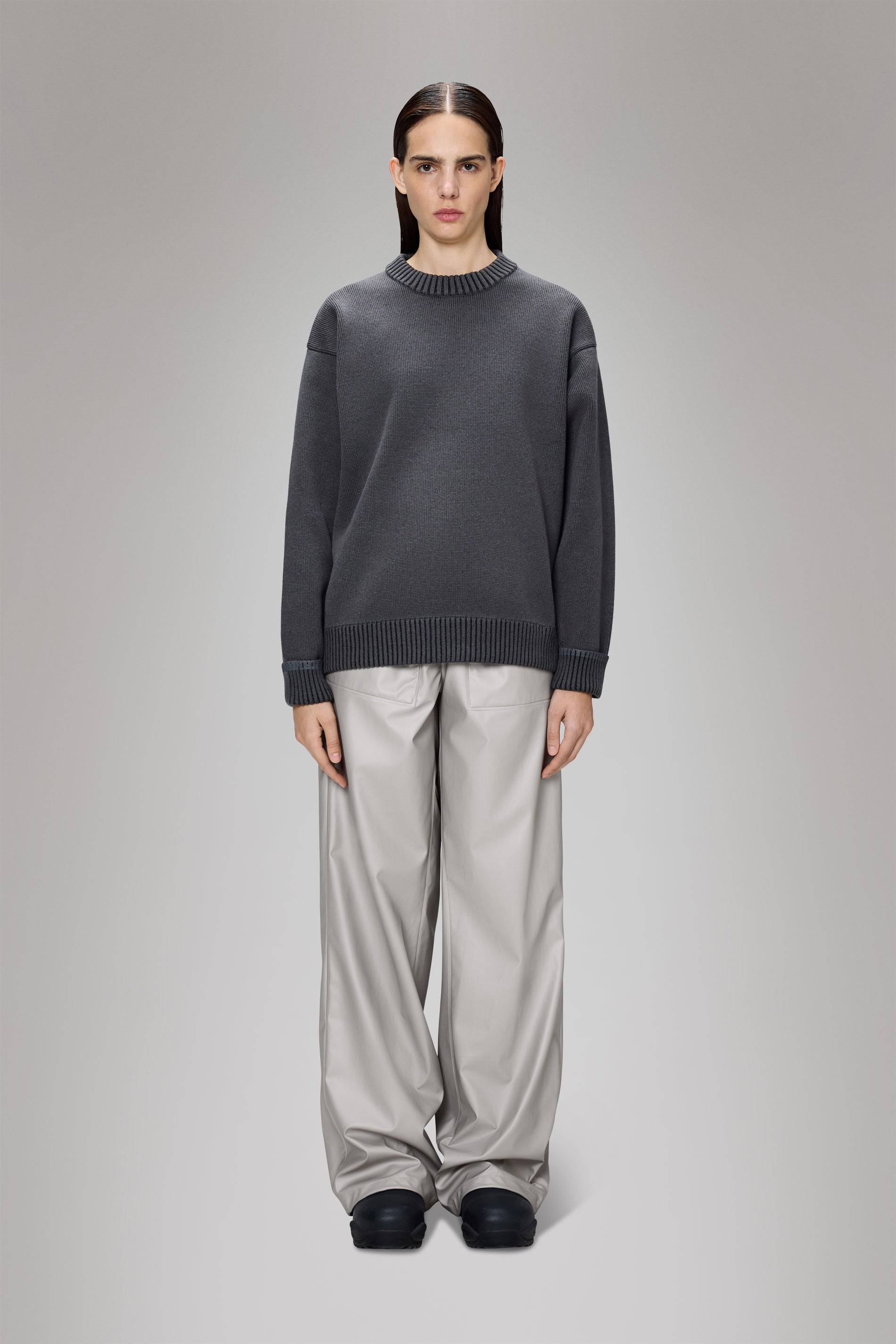 Rains Sowa Knit Crew Neck Grey/Black Long Sleeve