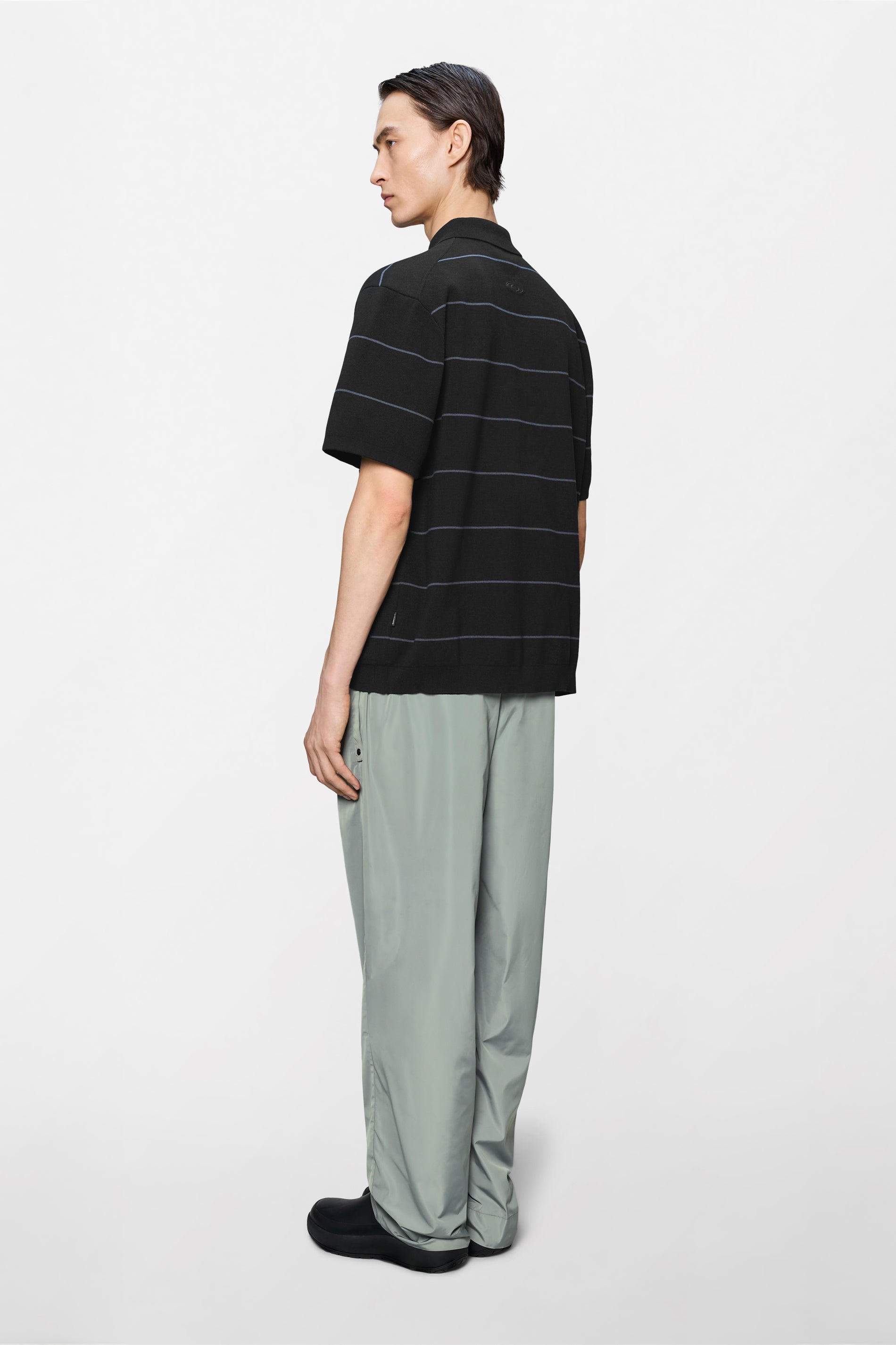 RAINS Striped Knit Polo Black Short Sleeve