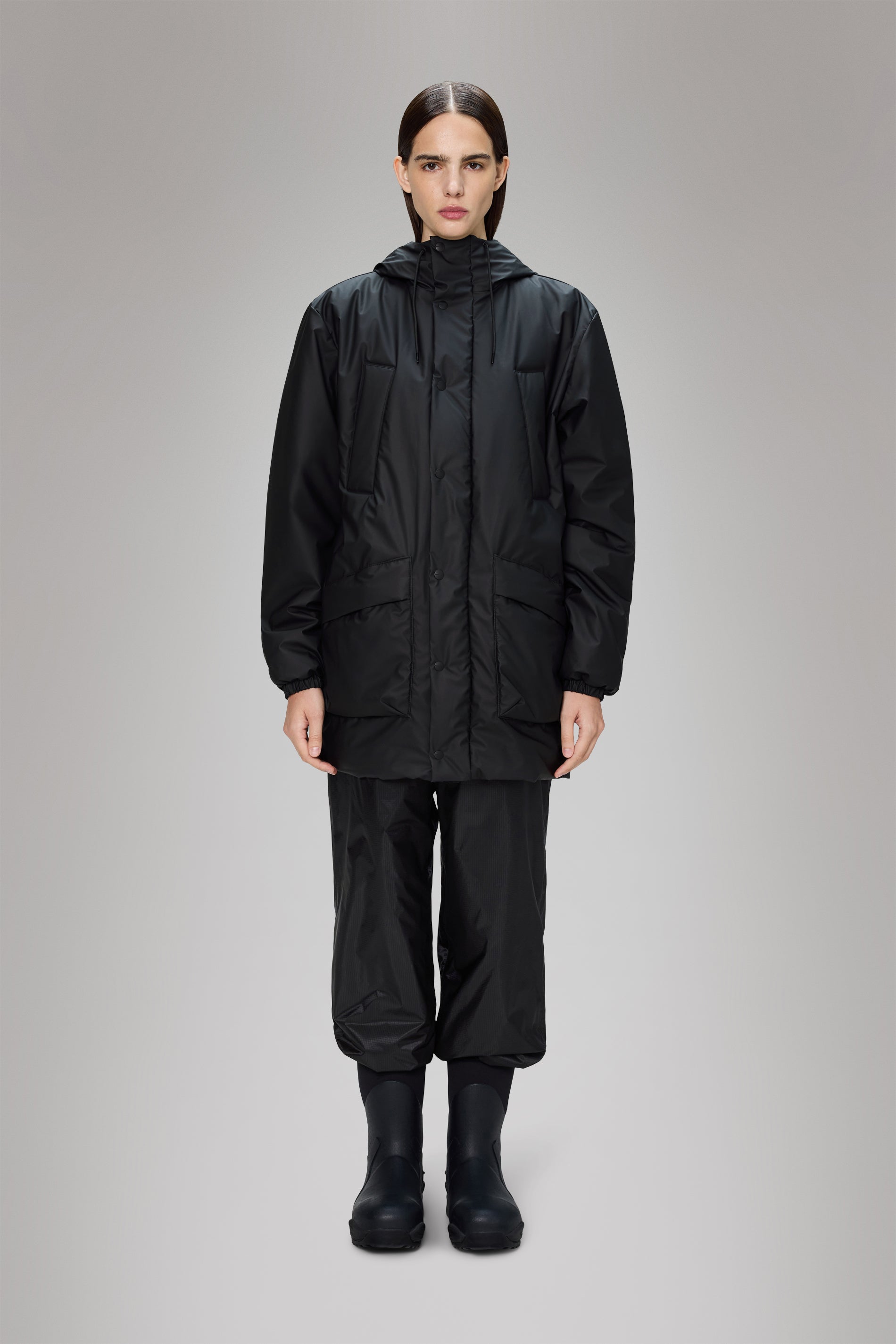 RAINS Lohja Long Insulated Cargo Jacket Black Jacket