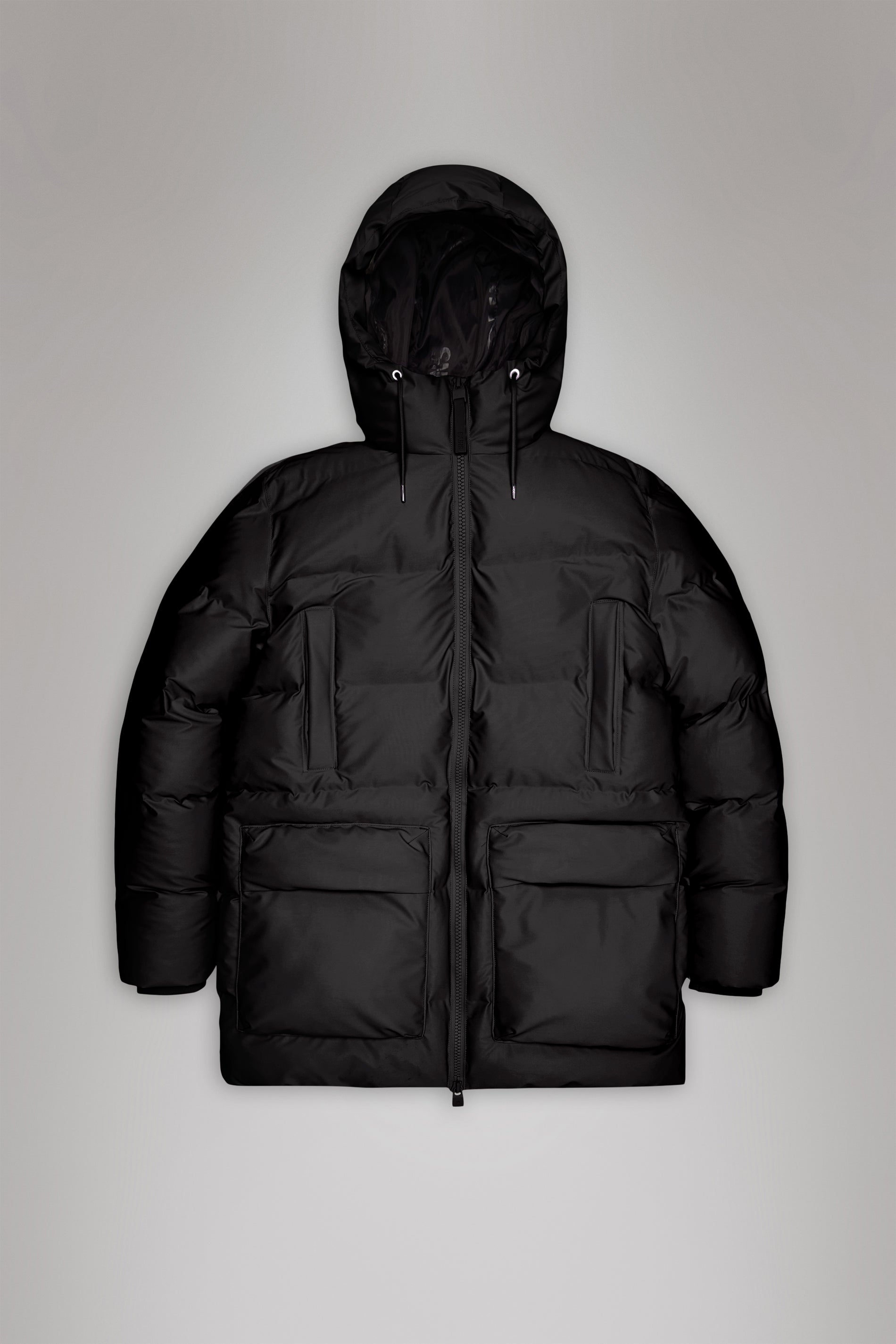 Rains Alta Long Puffer Cargo Jacket Black Grain Jacket