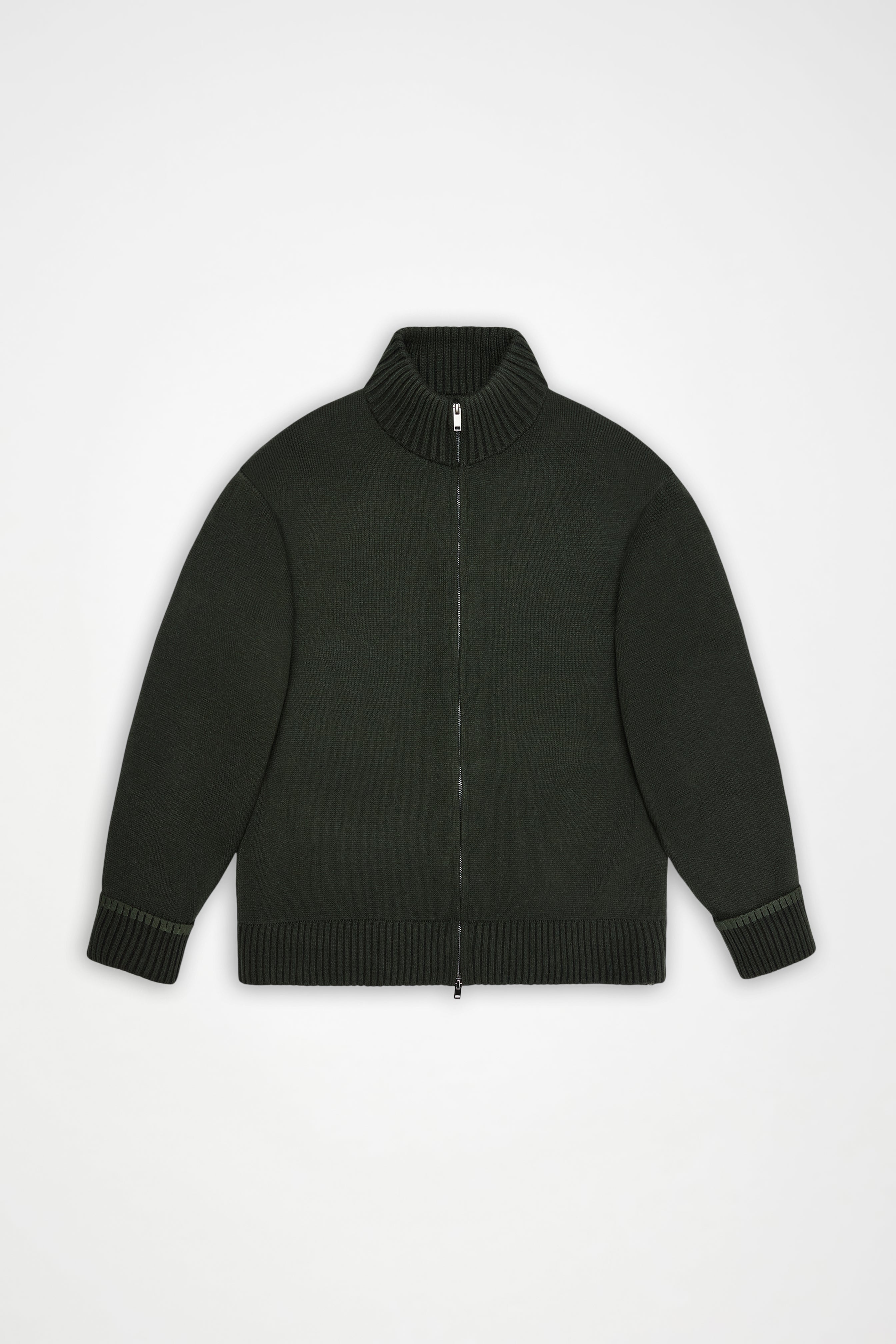 RAINS Sowa Knit Zip Cardigan Green/Black Long Sleeve
