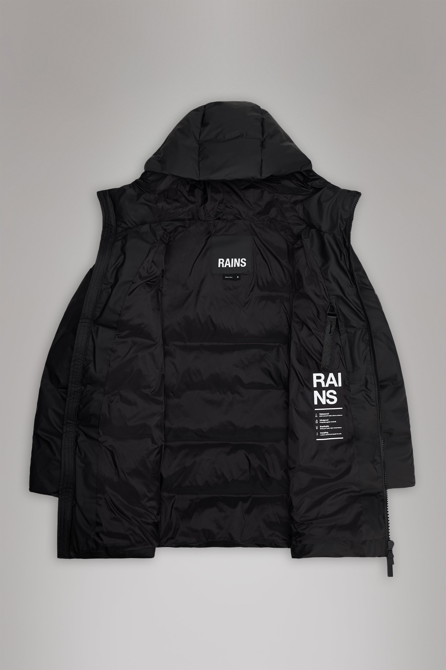 RAINS Alta Long Puffer String W Jacket Coal Jacket