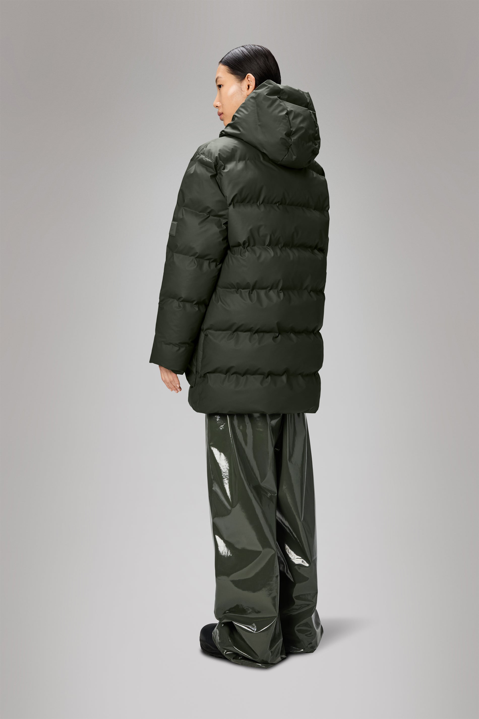 Rains Alta Long Puffer Cargo Jacket Green Jacket