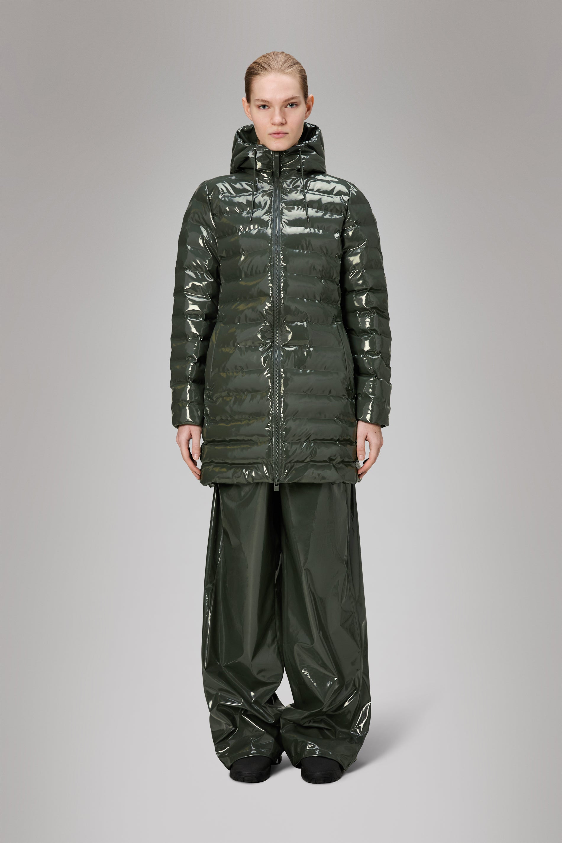 RAINS Lohja Long Puffer Curve Jacket Swamp Jacket