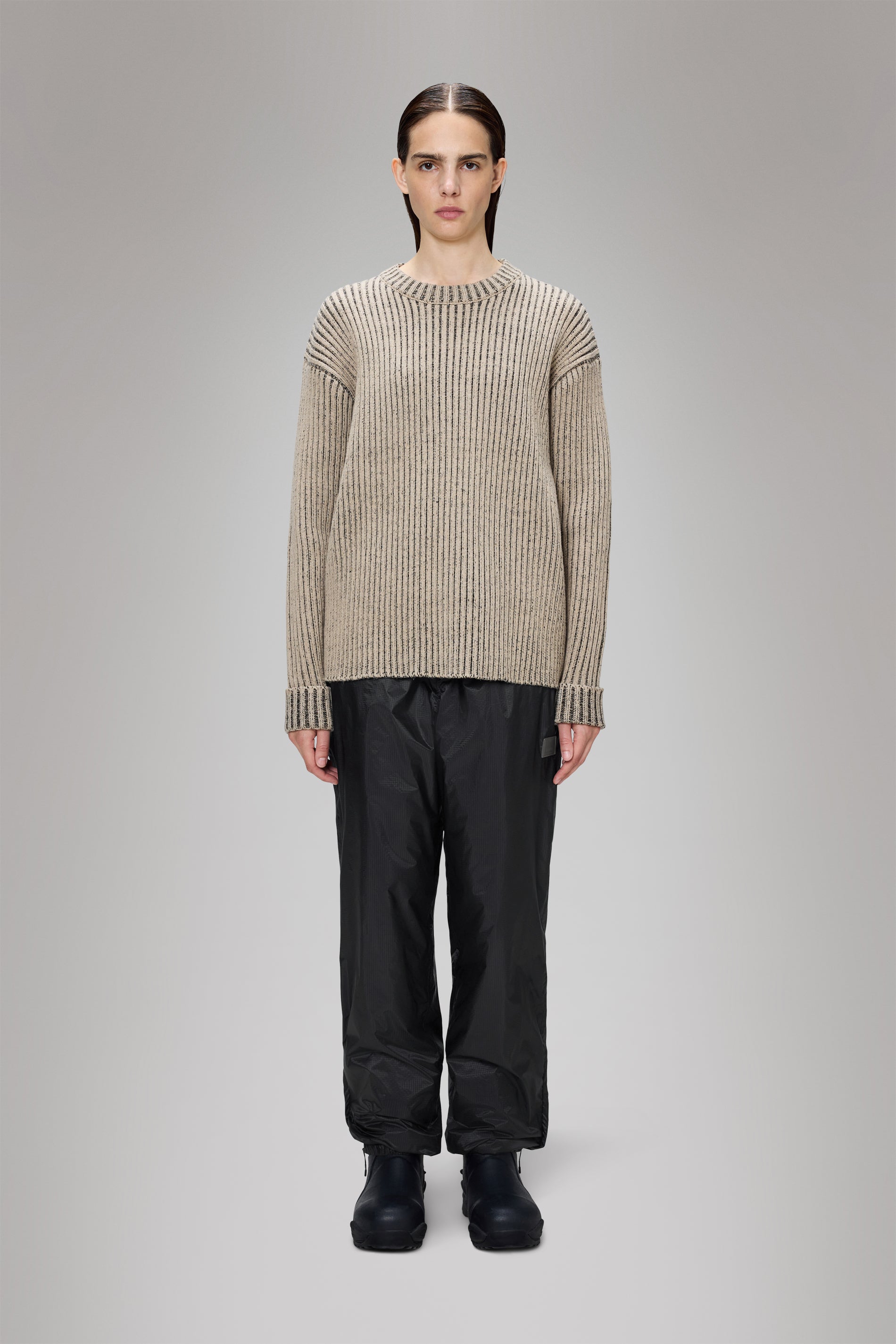 RAINS Sapa Knit Crew Neck Beige/Black Crew Neck