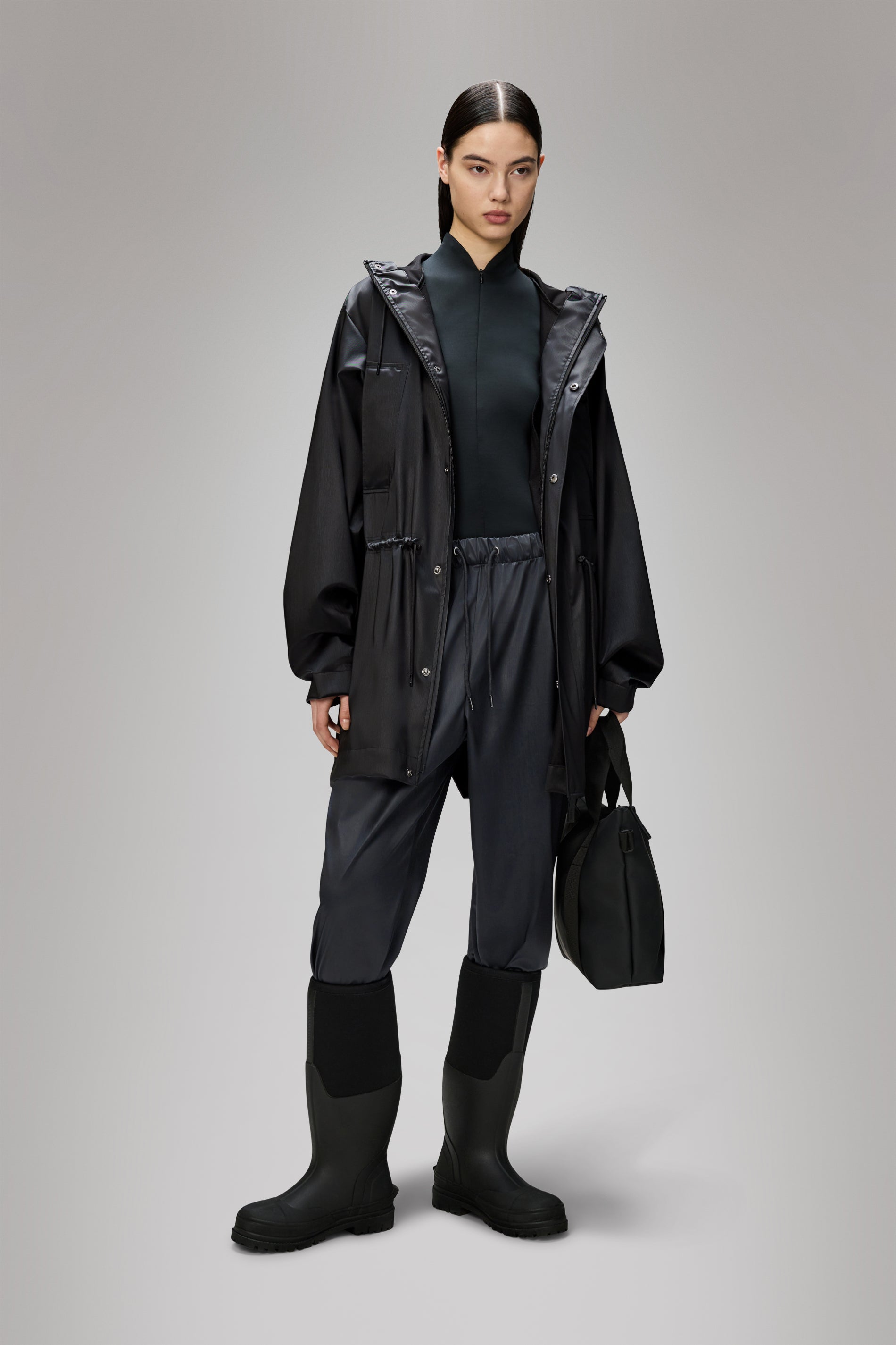 RAINS Bold Long Jacket Black Grain Jacket