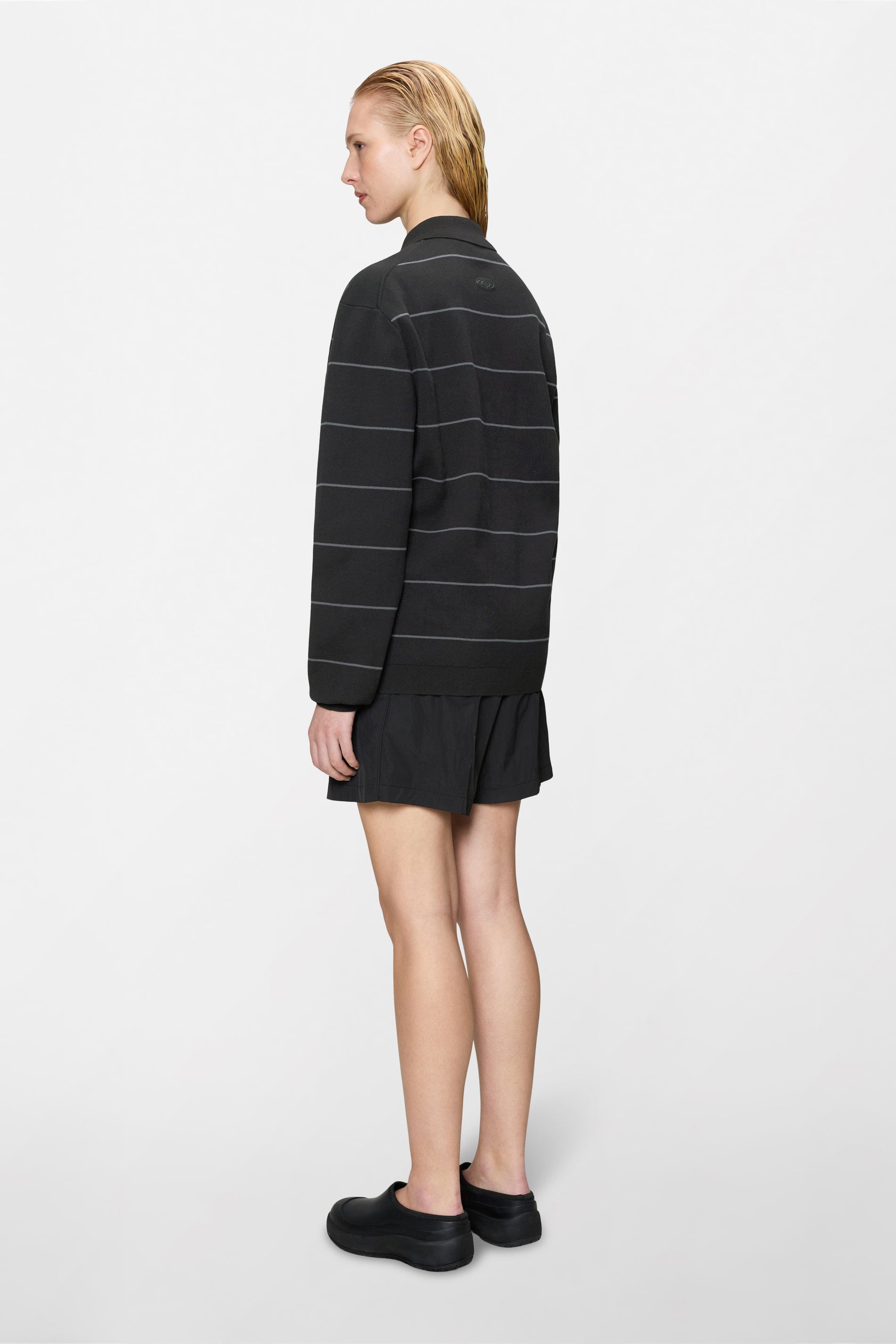 Striped Knit Long Sleeve Polo