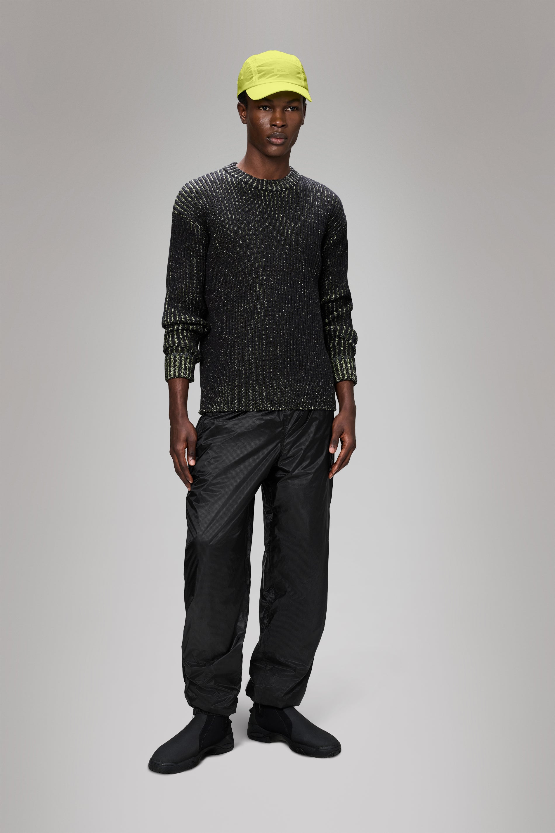 RAINS Sapa Knit Crew Neck Black/Acid Long Sleeve