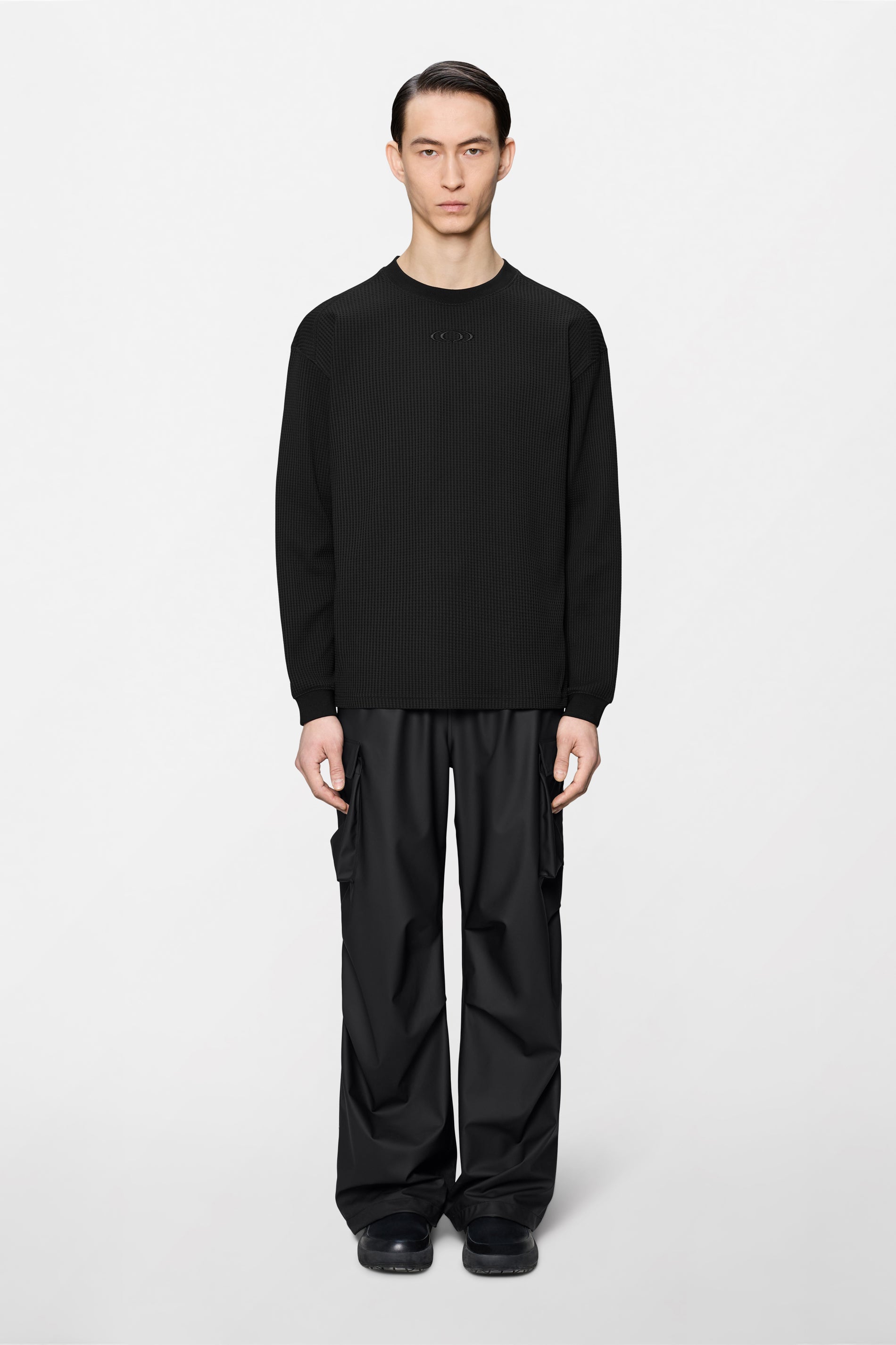 RAINS Waffle Long Sleeve T-shirt Splash Black Long Sleeve