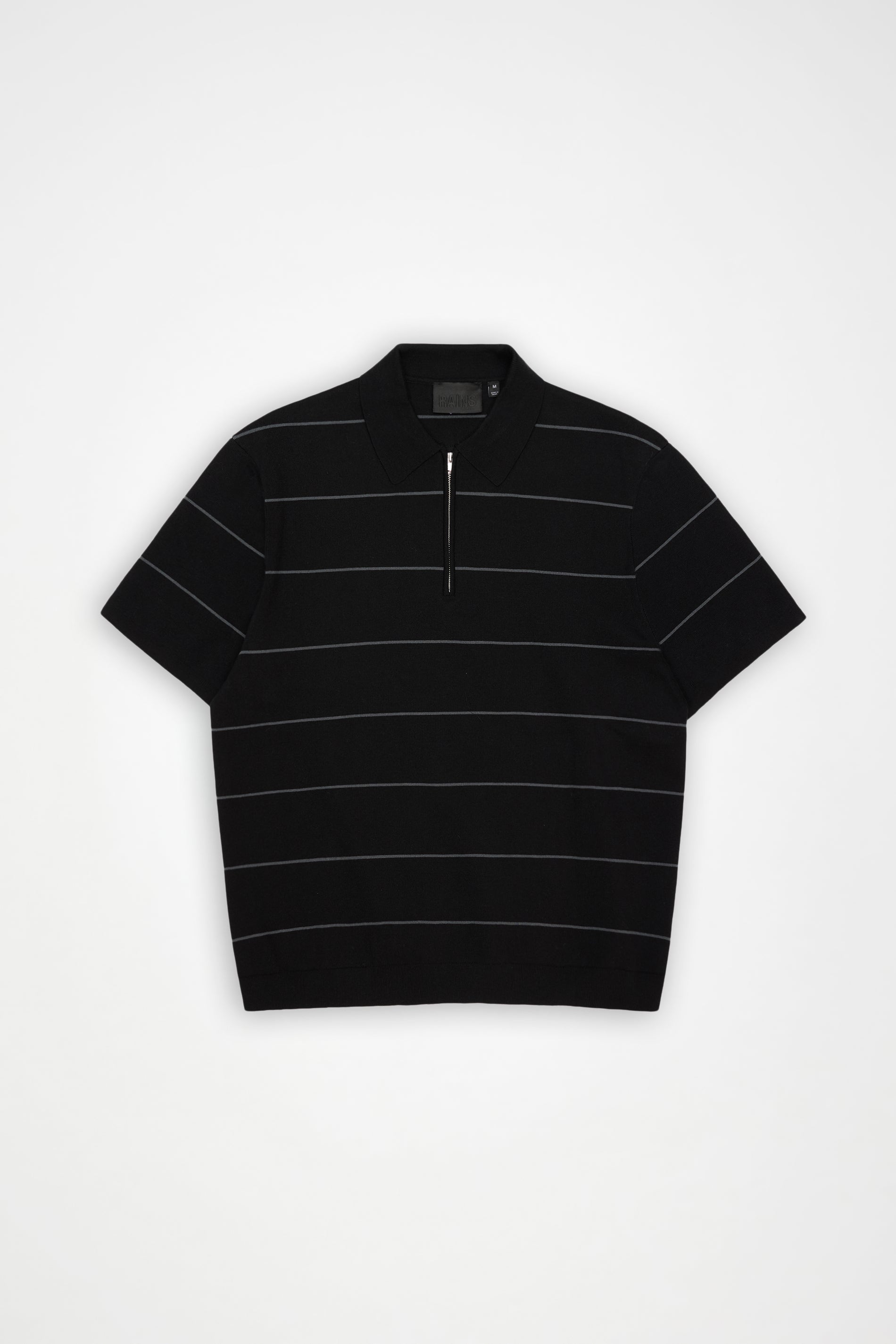 RAINS Striped Knit Polo Black Short Sleeve