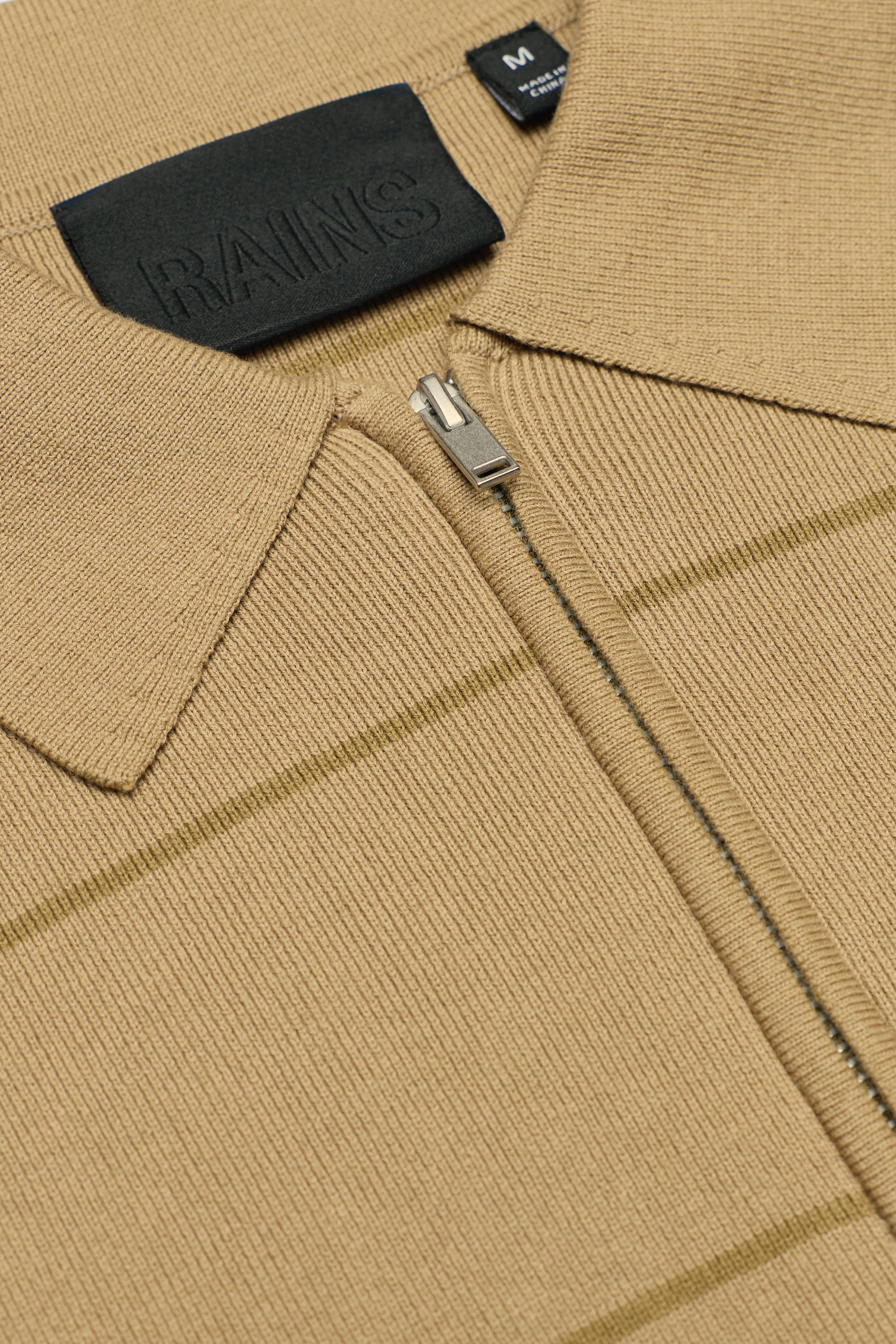 RAINS Striped Knit Polo Fawn Short Sleeve