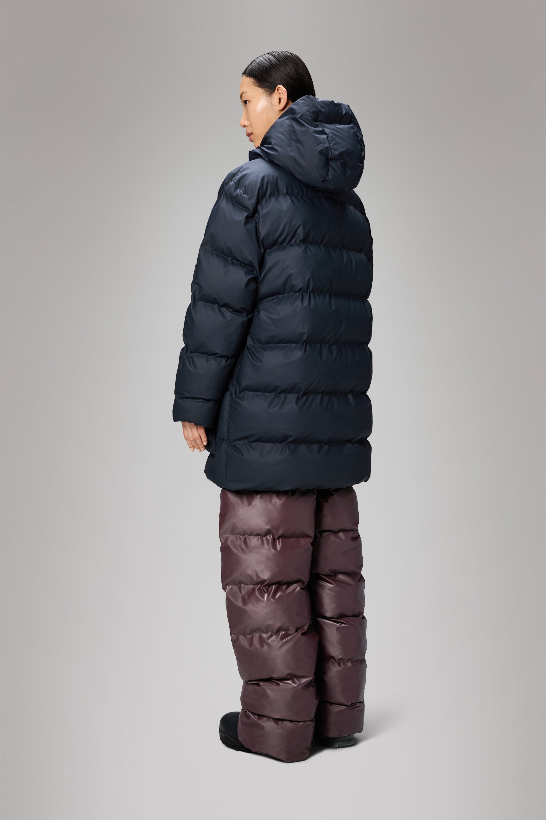 Rains Alta Long Puffer Cargo Jacket Navy Jacket