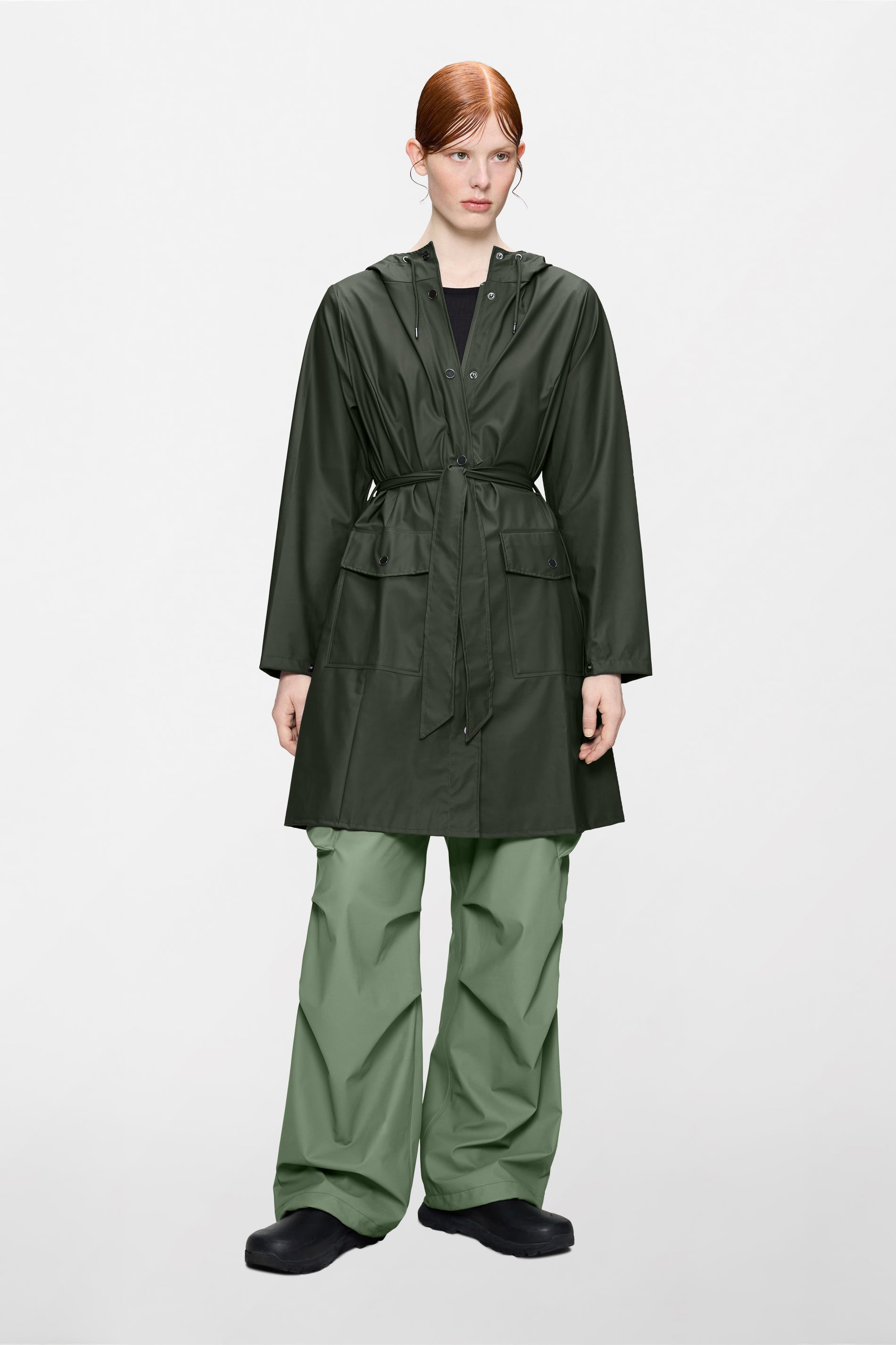 RAINS Curve Long Jacket
 Green Jacket