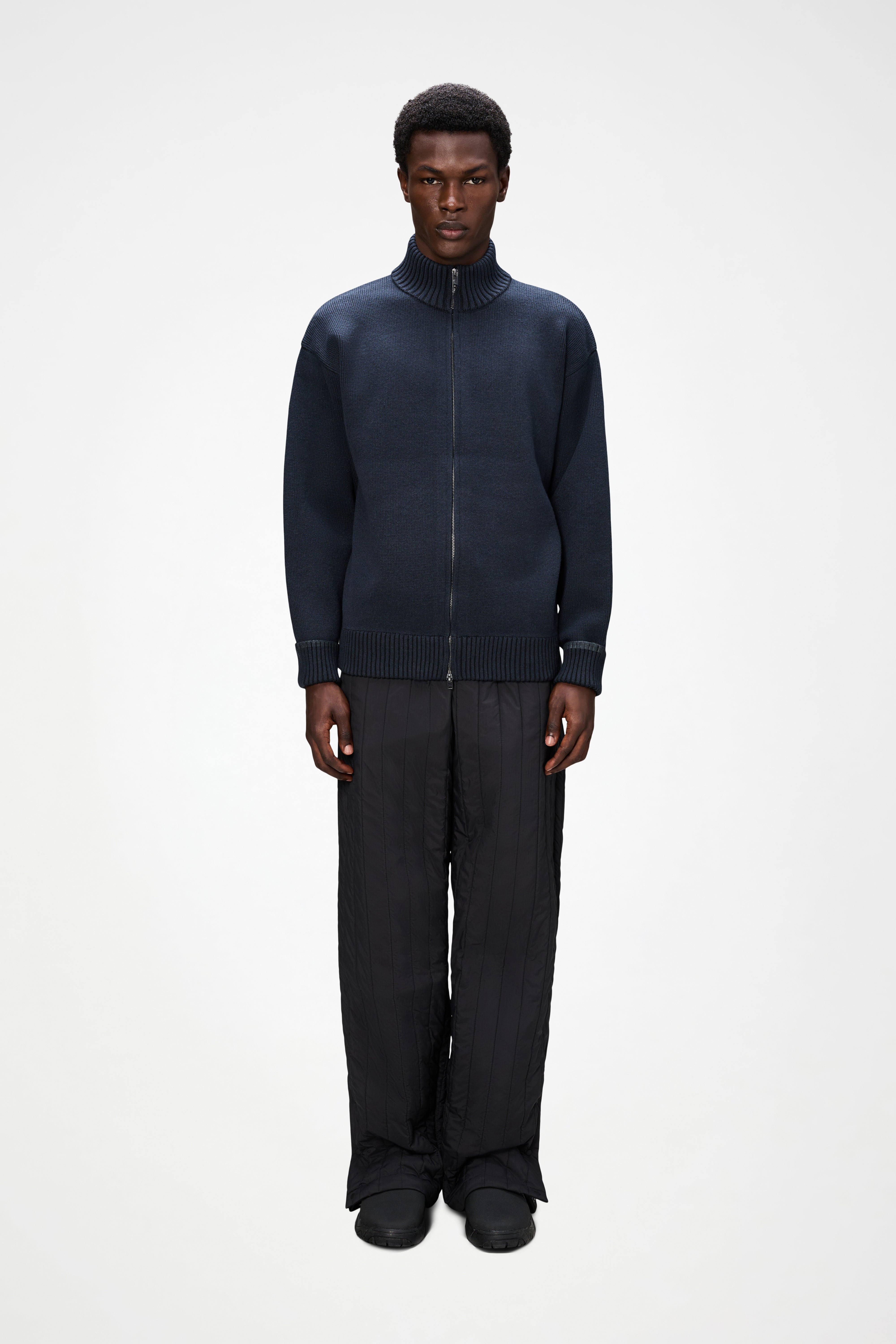 RAINS Sowa Knit Zip Cardigan Navy/Black Long Sleeve