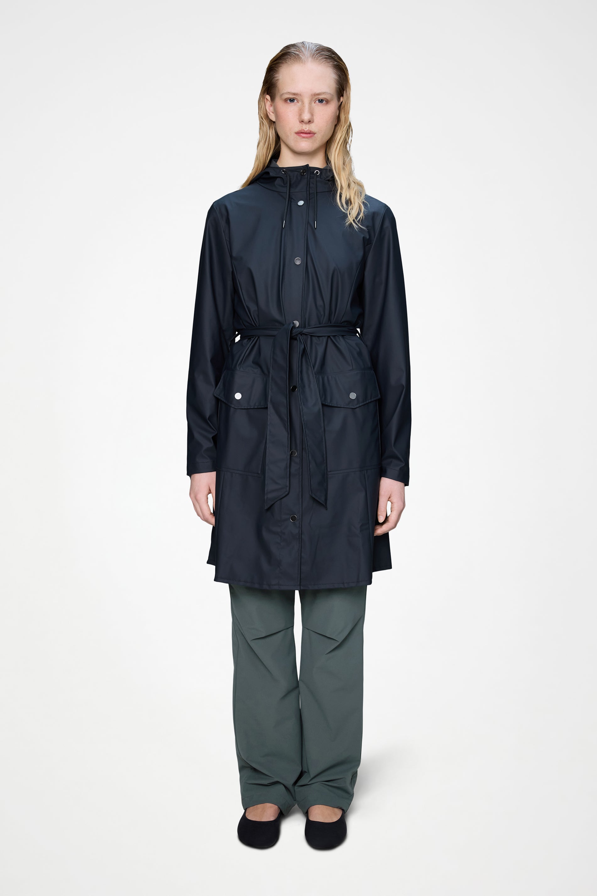 RAINS Curve Long Jacket
 Navy Jacket