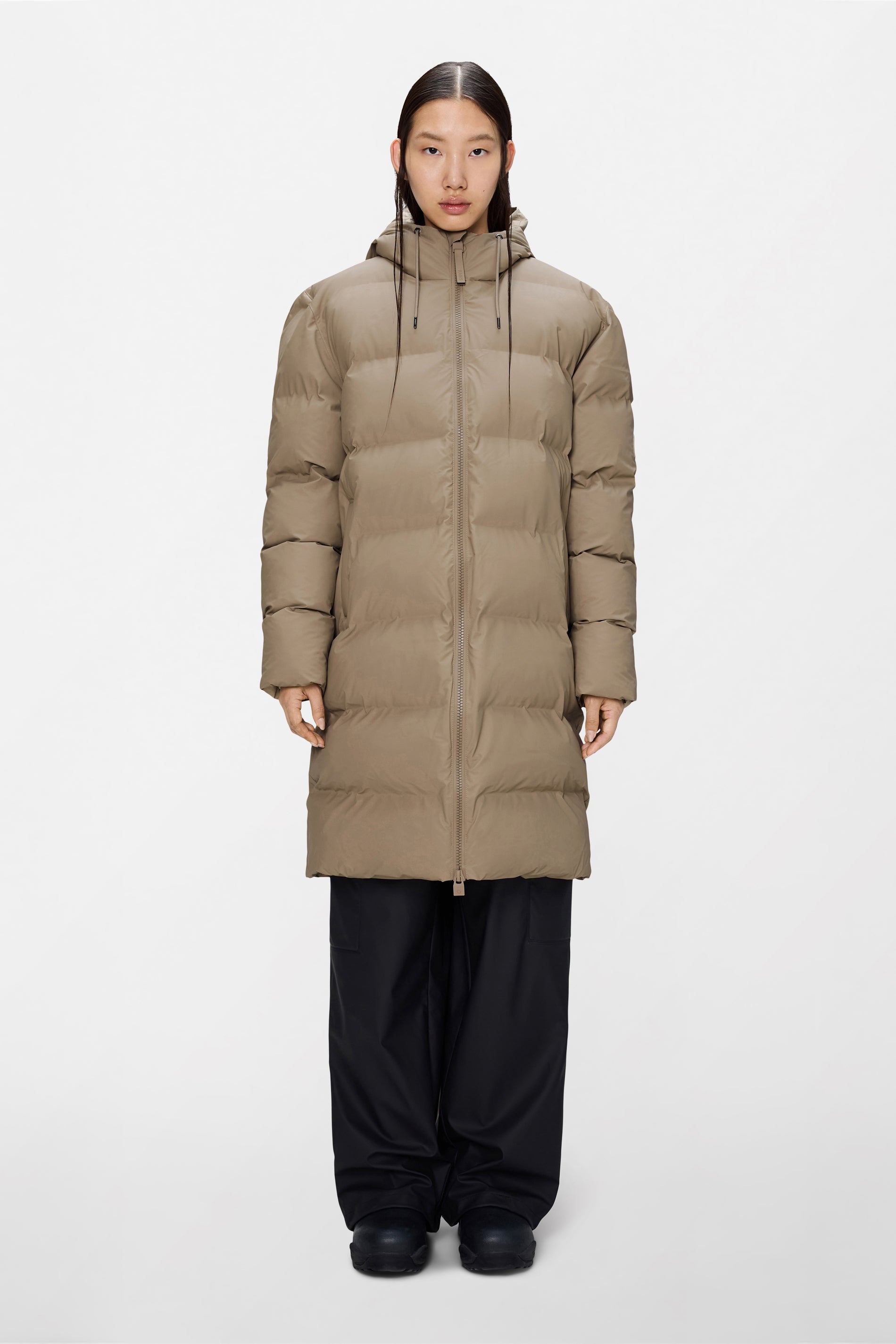 RAINS Alta Longer Puffer Jacket Beige Jacket