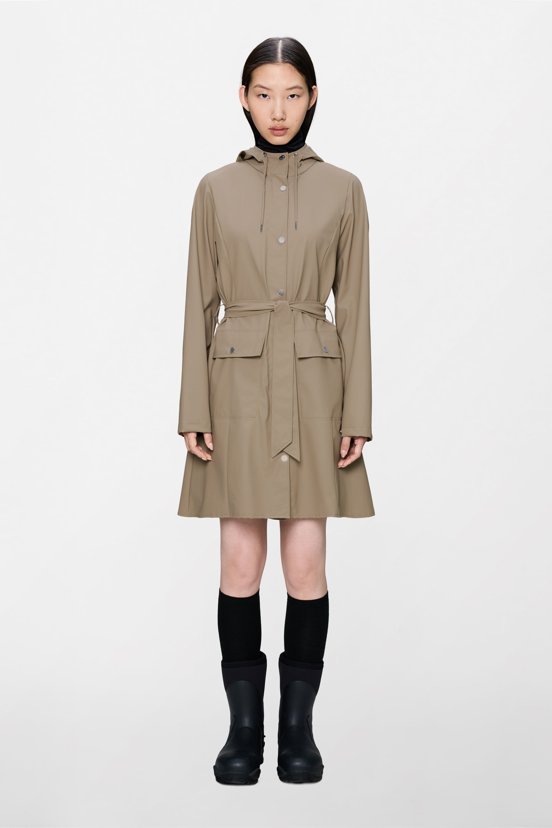 RAINS Curve Long Jacket
 Beige Jacket