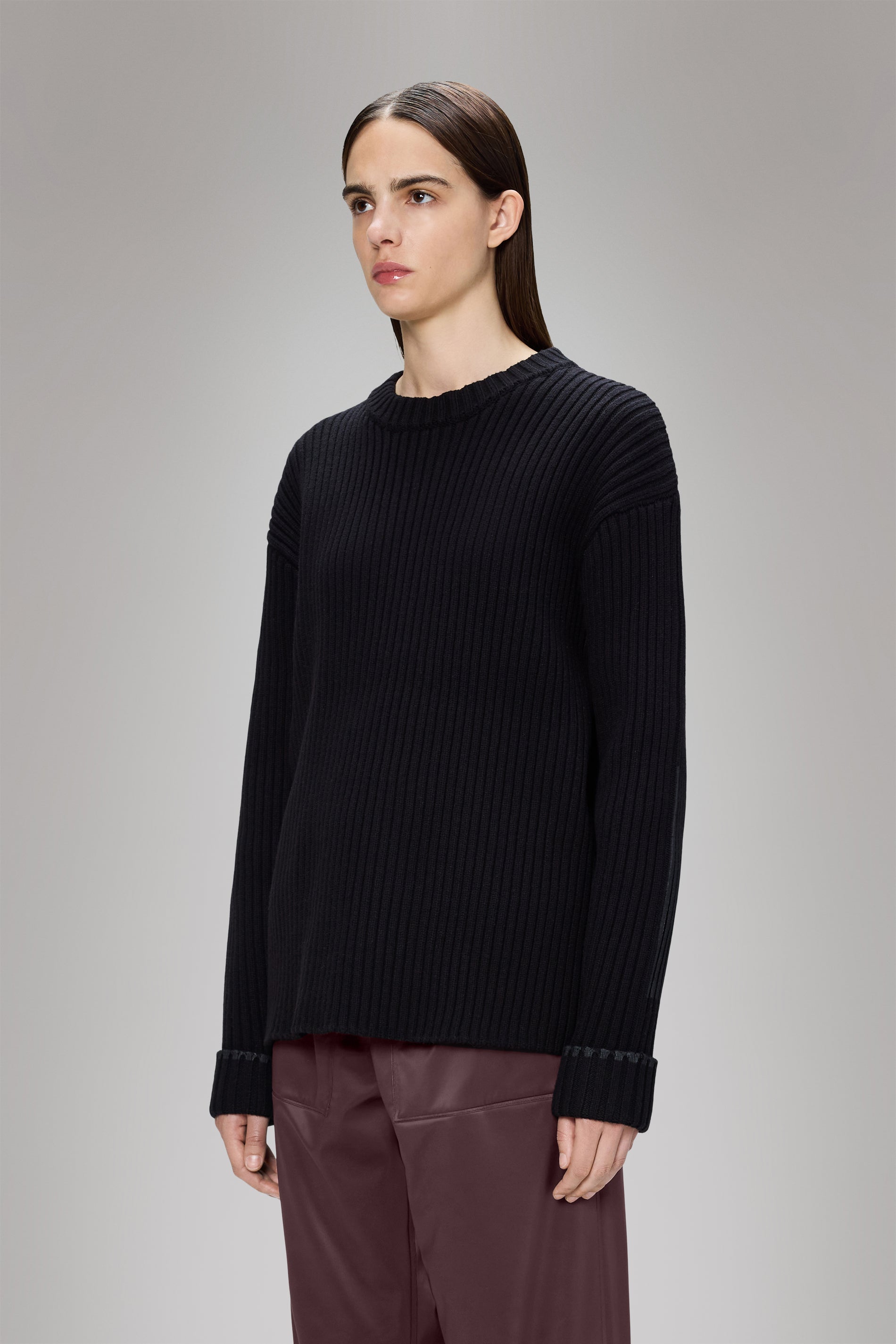 RAINS Sapa Knit Crew Neck Black Long Sleeve