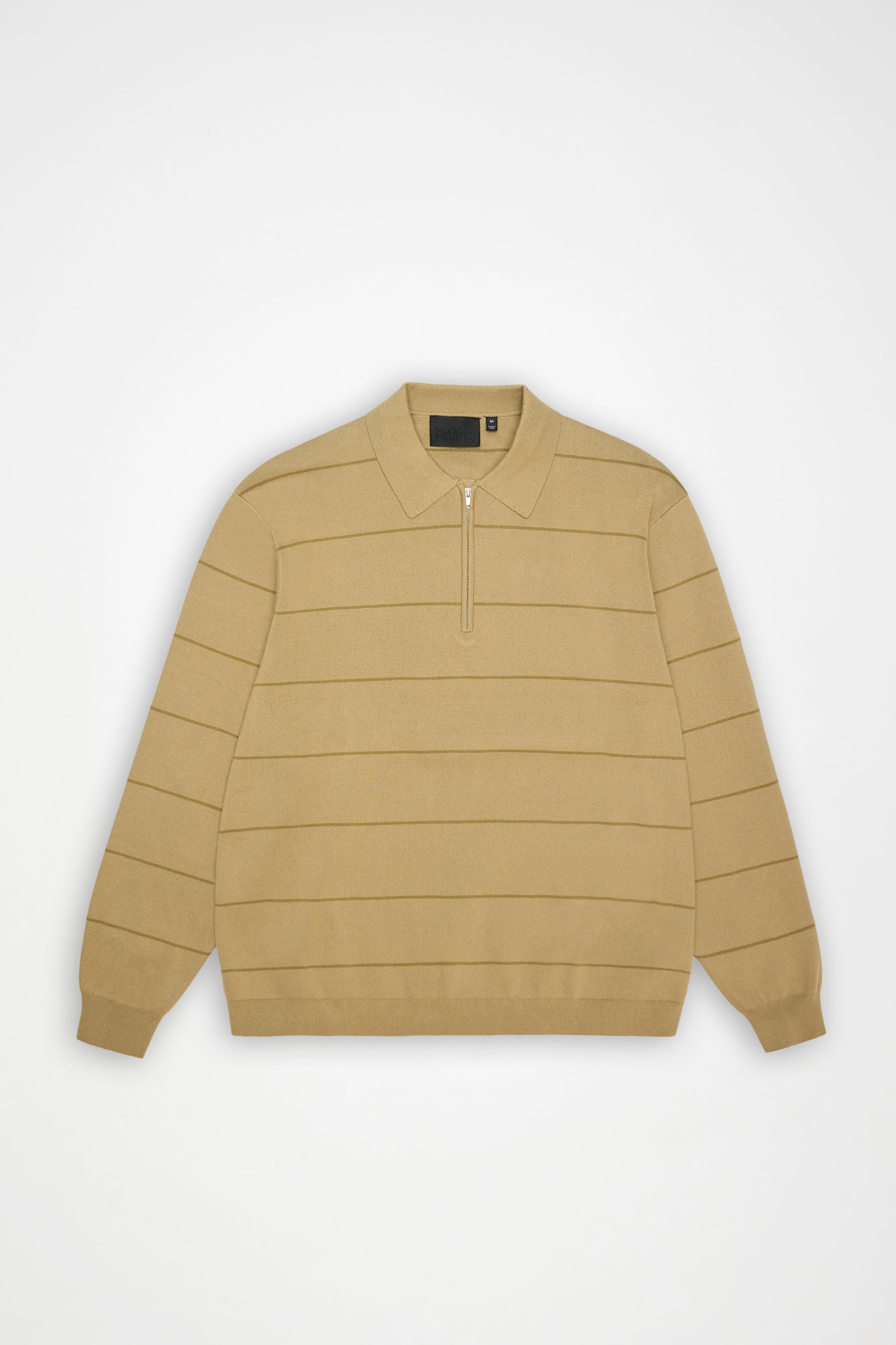 RAINS Striped Knit Long Sleeve Polo Fawn Long Sleeve