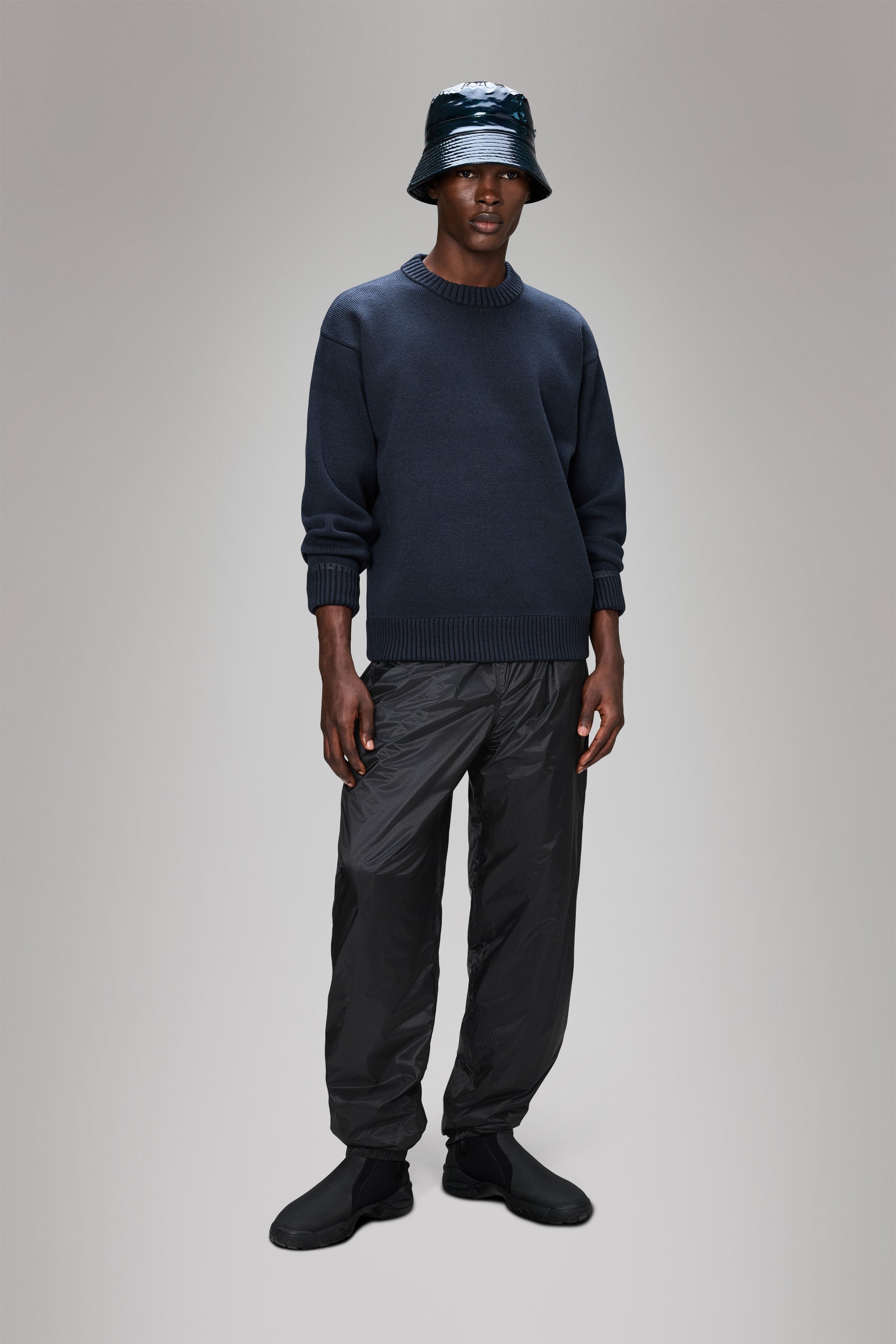 RAINS Sowa Knit Crew Neck Navy/Black Long Sleeve