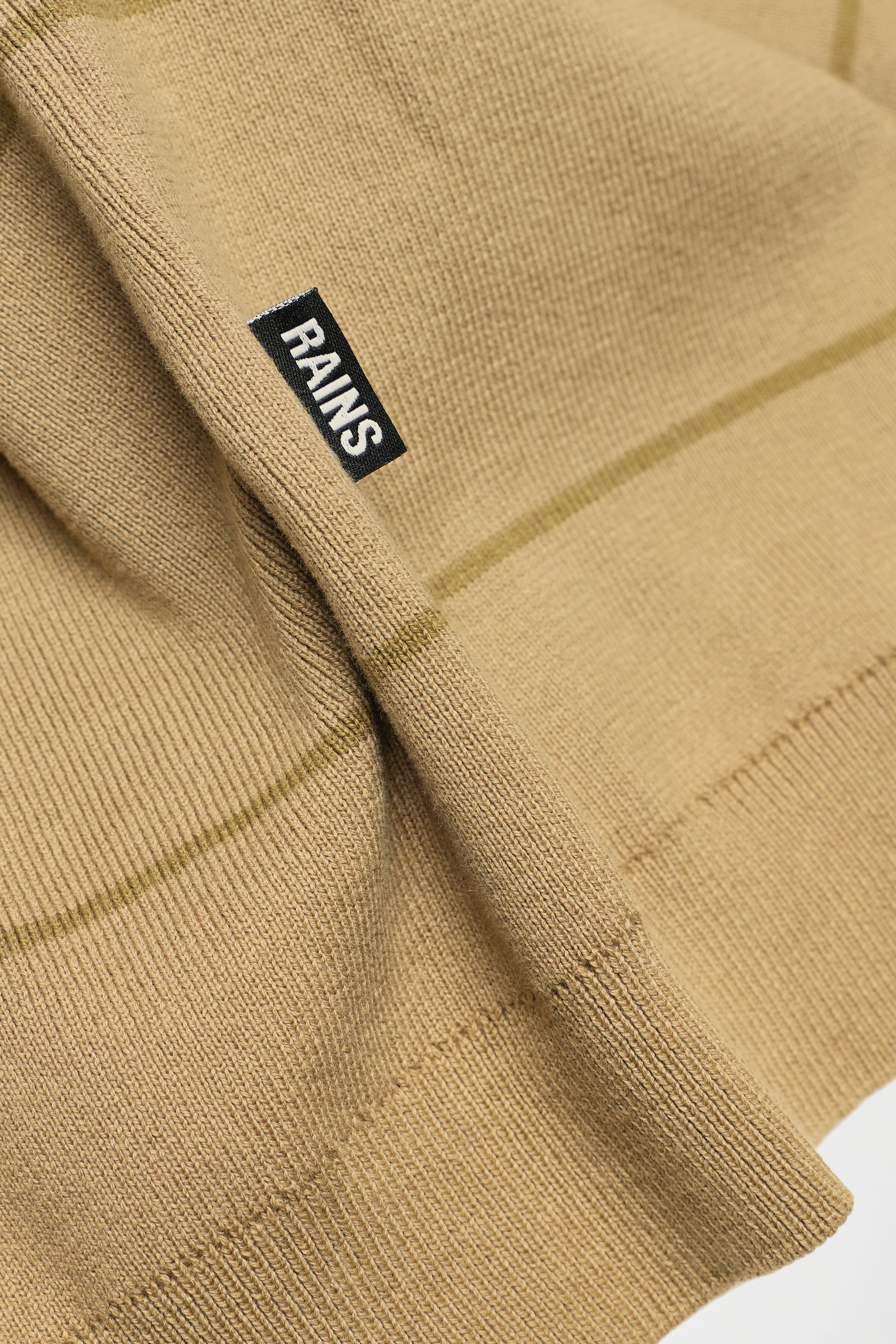 RAINS Striped Knit Long Sleeve Polo Fawn Long Sleeve